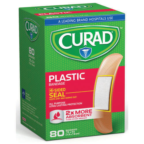 Curad plastic adhesive bandages, 3/4" x 3", standard size, 80 count, medical tape and bandages by Pasteur Pharmacy