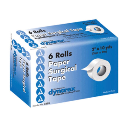 Dynarex paper surgical medical tape, microporous, 2 inches by 10 yards, suitable for medical bandaging and securing dressings