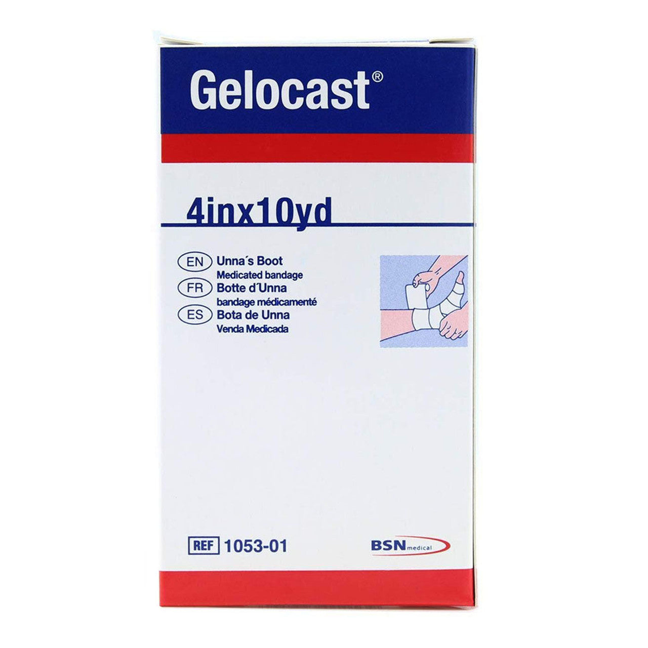 Gelocast Unna Boot bandage with calamine, 4-inch x 10 yards, medical tape and bandage from Pasteur Pharmacy.