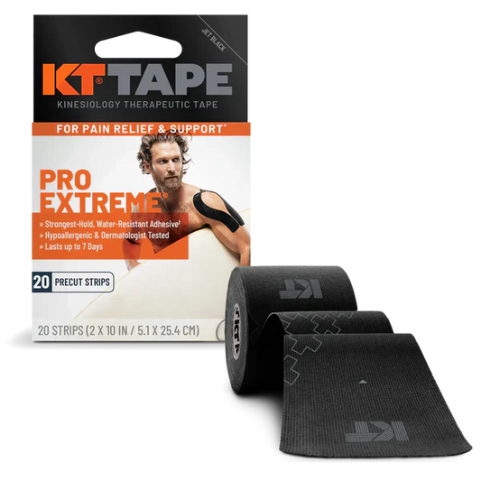 Black KT Tape Pro Extreme kinesiology tape by Pasteur Pharmacy, 8 boxes of 20-count medical tape for muscle support and recovery.