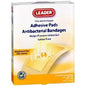 Leader Antibacterial Bandage from Pasteur Pharmacy, 3x4 inches, showing a sterile adhesive bandage with antibacterial properties.