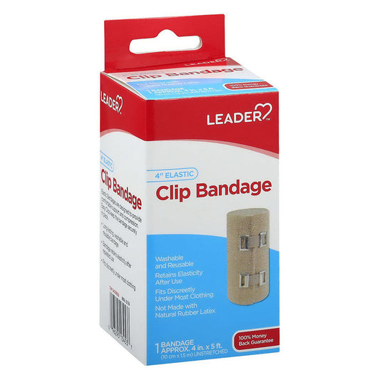 Elastic 4-inch Leader Health Care Clip Bandage from Pasteur Pharmacy, designed for secure wound coverage.