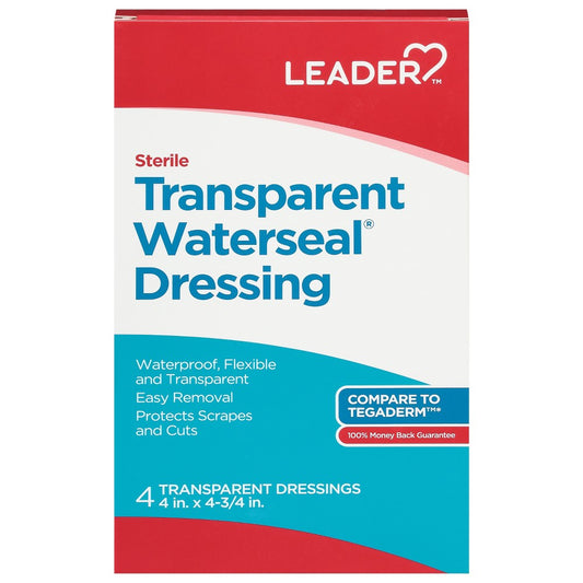 Leader™ Transparent Waterseal Dressing by Pasteur Pharmacy, waterproof wound care bandages, 4" x 4.75" size, 8-pack.
