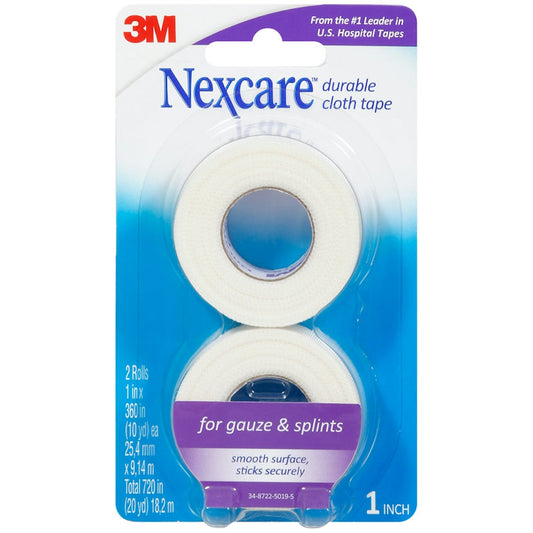Two rolls of Nexcare Durapore durable cloth medical tape, 1 inch by 10 yards, from Pasteur Pharmacy, suitable for healthcare use.