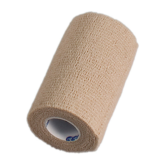 Tan Sensi-Wrap self-adherent bandage from Pasteur Pharmacy, 4-inch by 5-yard medical tape suitable for secure wound support.
