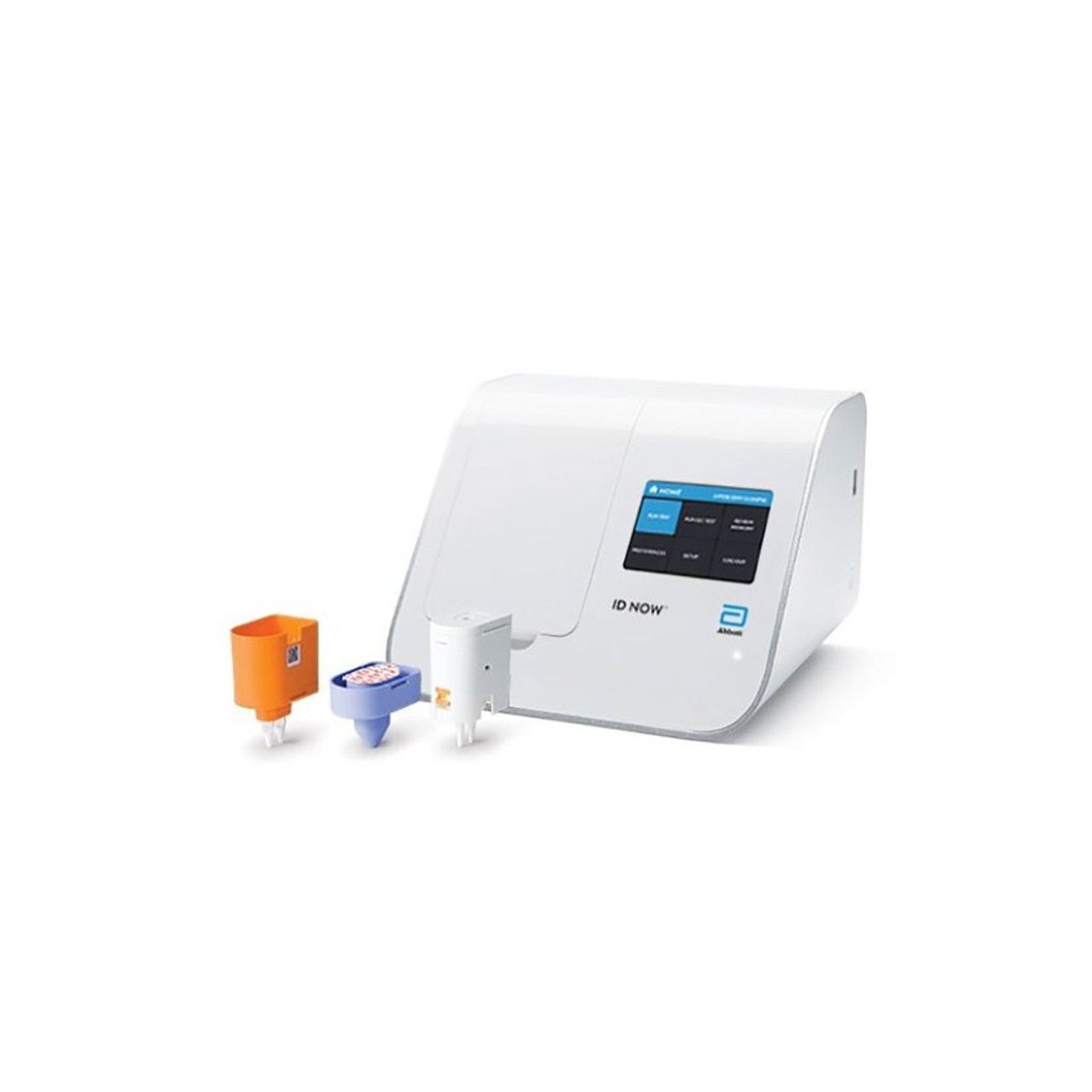 Abbott ID NOW COVID-19 2.0 rapid molecular POCT test kit with 24 tests, shown in packaging for medical testing.
