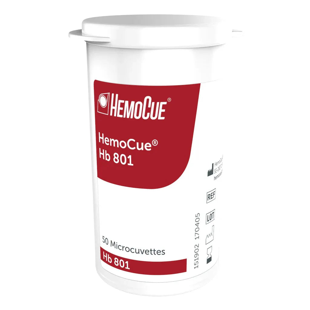 HemoCue Hb 801 Microcuvettes for POCT, 200 tests, 4 packs of 50, used for medical blood testing by Pasteur Pharmacy
