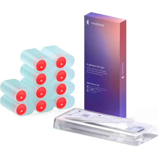 NowFuture DNA Fitness Test Kit by Pasteur Pharmacy, showing the medical testing kit and packaging for health and fitness analysis.
