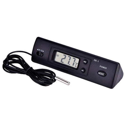 Digital temperature and humidity meter with remote probe from Pasteur Pharmacy, showing display readings on a medical thermometer device.