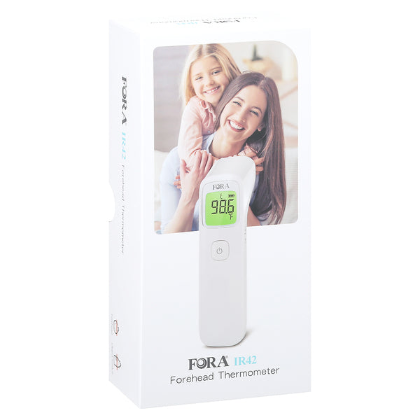 Pasteur Pharmacy FORA infrared forehead thermometer, non-contact medical-grade thermometer for instant temperature readings.