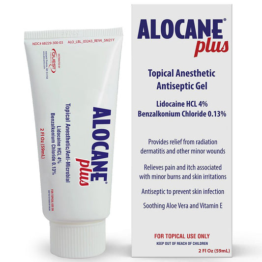 Alocane Plus Topical Anesthetic 59ml in medicine cabinet, soothing skin relief from Pasteur Pharmacy.