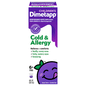 Bottle of Dimetapp Cold & Allergy Grape Flavor alcohol-free medicine in a Pasteur Pharmacy medicine cabinet.