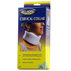 White DJ Orthopedics Bell-Horn universal cervical collar, 2-inch, designed for neck support and stabilization.