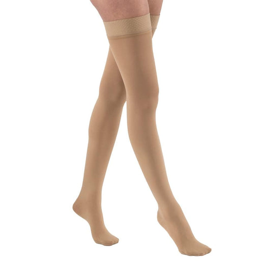 Jobst Relief Silicone Compression Thigh High stockings with closed toe, 20-30 mmHg, for medical compression therapy.