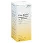 Keto-Diastix reagent strips for urinalysis in a medicine cabinet, used for detecting ketones and glucose levels in urine.