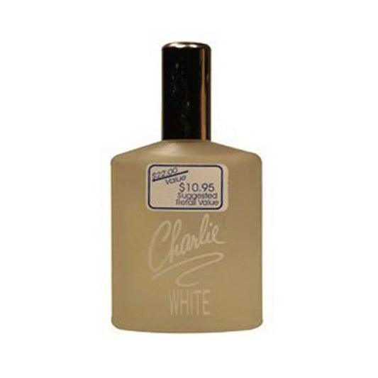 Unboxed Revlon Charlie White Special women's cologne spray in 3.5 oz bottle, displayed on a medicine cabinet shelf.