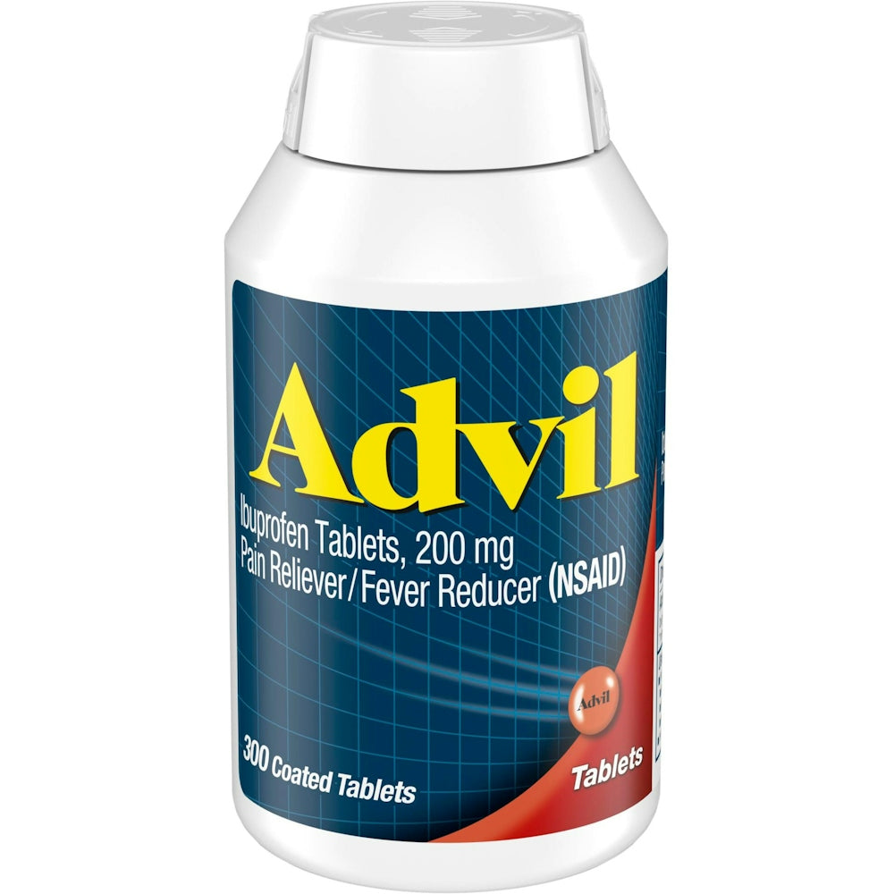 Advil coated tablets pain reliever and fever reducer with 200mg ibuprofen, shown in blister pack, from Pasteur Pharmacy.
