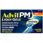 Advil PM Liqui-Gels Minis in a bottle, 40 liquid-filled capsules, used for pain relief and sleep aid, by Pasteur Pharmacy.