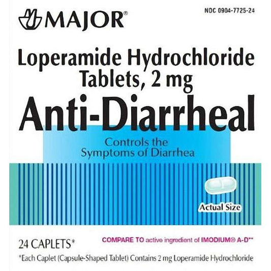 Anti-diarrheal medicine by Pasteur Pharmacy showing a box of Loperamide HCl 2mg, 24 count for relief of diarrhea symptoms.