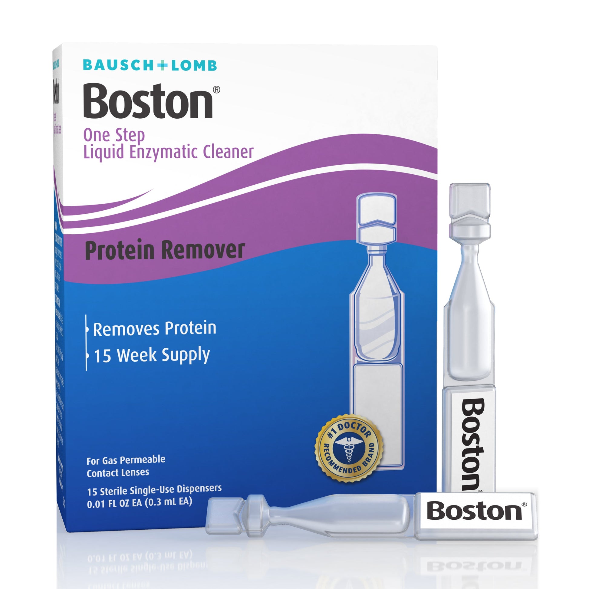Bausch & Lomb Boston One Step Liquid Enzymatic Cleaner for contact lenses, protein remover, 0.01 fl oz bottle, medicine and drug product
