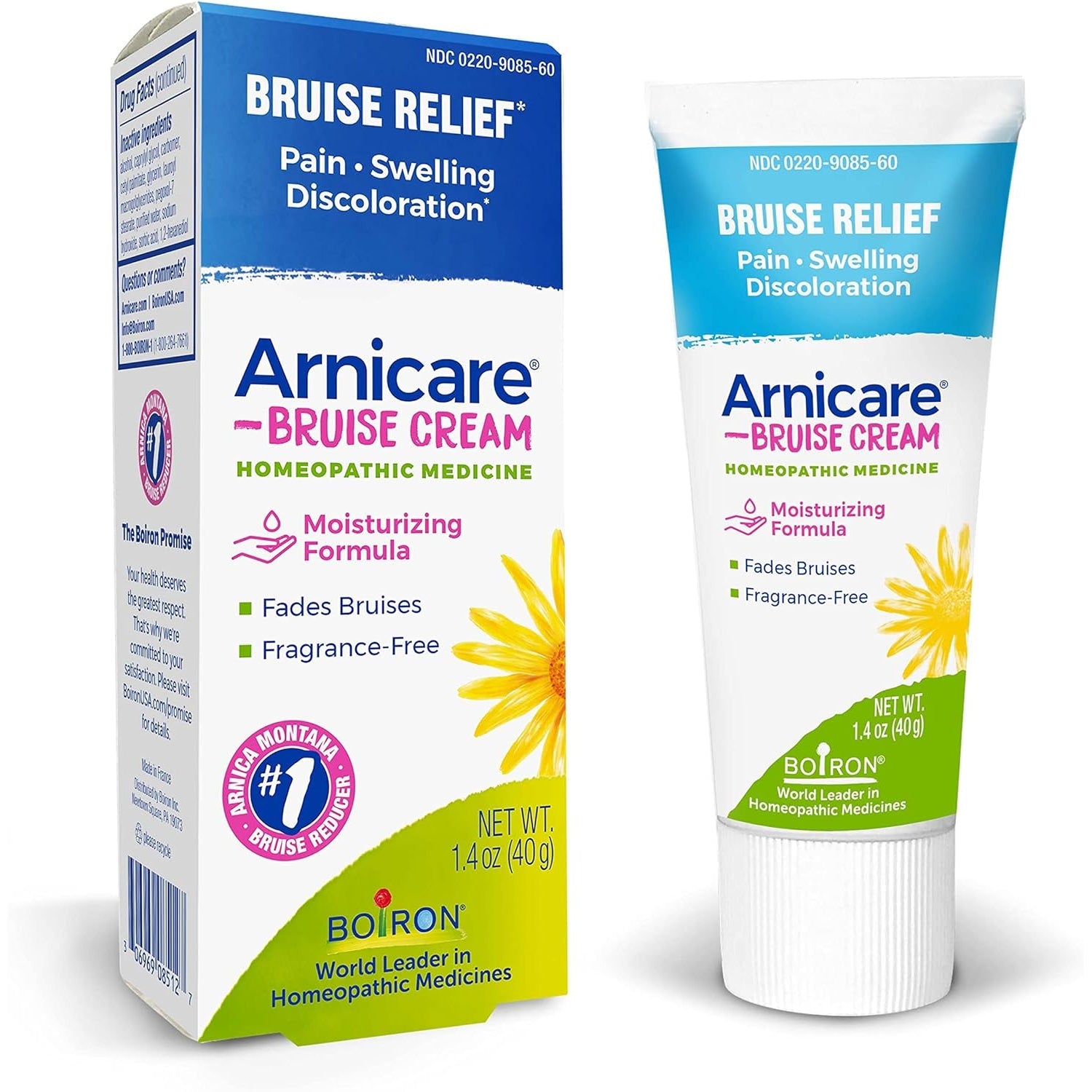 Pasteur Pharmacy Boiron Arnicare Bruise Cream in 1.4 oz tube, herbal remedy for bruises and pain relief.