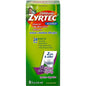 Children's Zyrtec allergy syrup in grape flavor, 236ml bottle, with a child-friendly medicine packaging and dosage information.