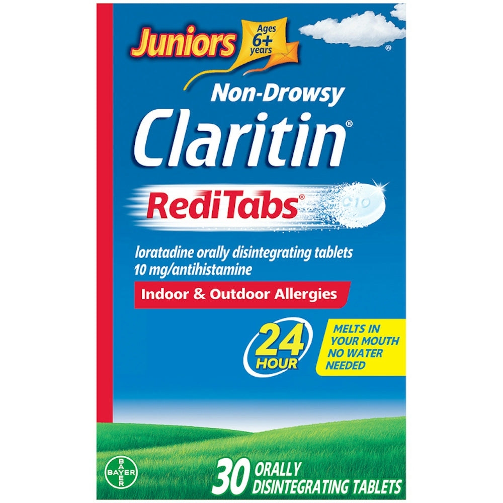 Claritin RediTabs disintegrating allergy tablets for juniors aged 6+ in blister pack, by Pasteur Pharmacy.