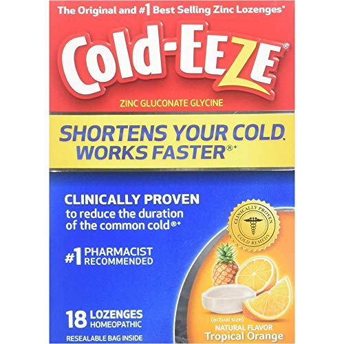 Cold Eeze Remedy lozenges by Pasteur Pharmacy in tropical orange flavor, featuring soothing medicine and drug relief for sore throats.