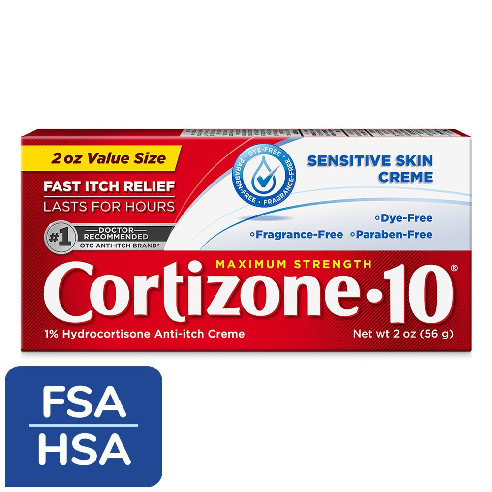 Cortizone-10 Maximum Strength Itch Relief Cream by Pasteur Pharmacy, 2 oz jar with label showing hydrocortisone 1%.