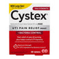 Cystex Urinary Pain Relief Tablets Max Strength medicine bottle with label showing medication for urinary discomfort and pain relief.
