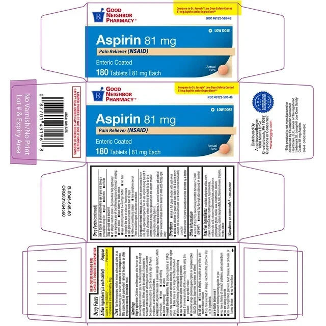 GNP Aspirin 81 mg enteric-coated tablets by Pasteur Pharmacy, 180-count medicine for pain relief and heart health.