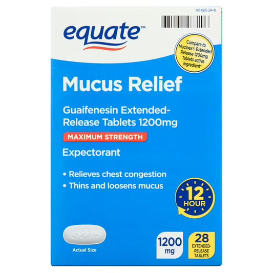 Guaifenesin 1200 mg extended-release tablets from Pasteur Pharmacy, 28-count bottle for cough and chest congestion relief.