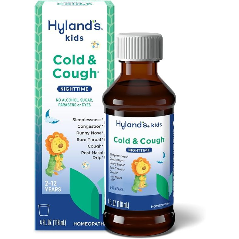 Hyland's Kids Cold & Cough Daytime medicine bottle from Pasteur Pharmacy, designed for children's cold relief.