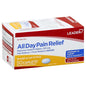 Leader All Day Pain Relief Naproxen Sodium 220 mg caplets, medication for pain relief, shown in a blister pack.
