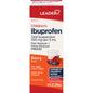 Leader Children’s Ibuprofen Oral Suspension in Berry Flavor, 8 fl oz, a medicine for kids from Pasteur Pharmacy, with dosing syringe.