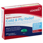Leader Nighttime Cold and Flu Relief Softgels from Pasteur Pharmacy, showing the medicine bottle with softgel capsules inside.