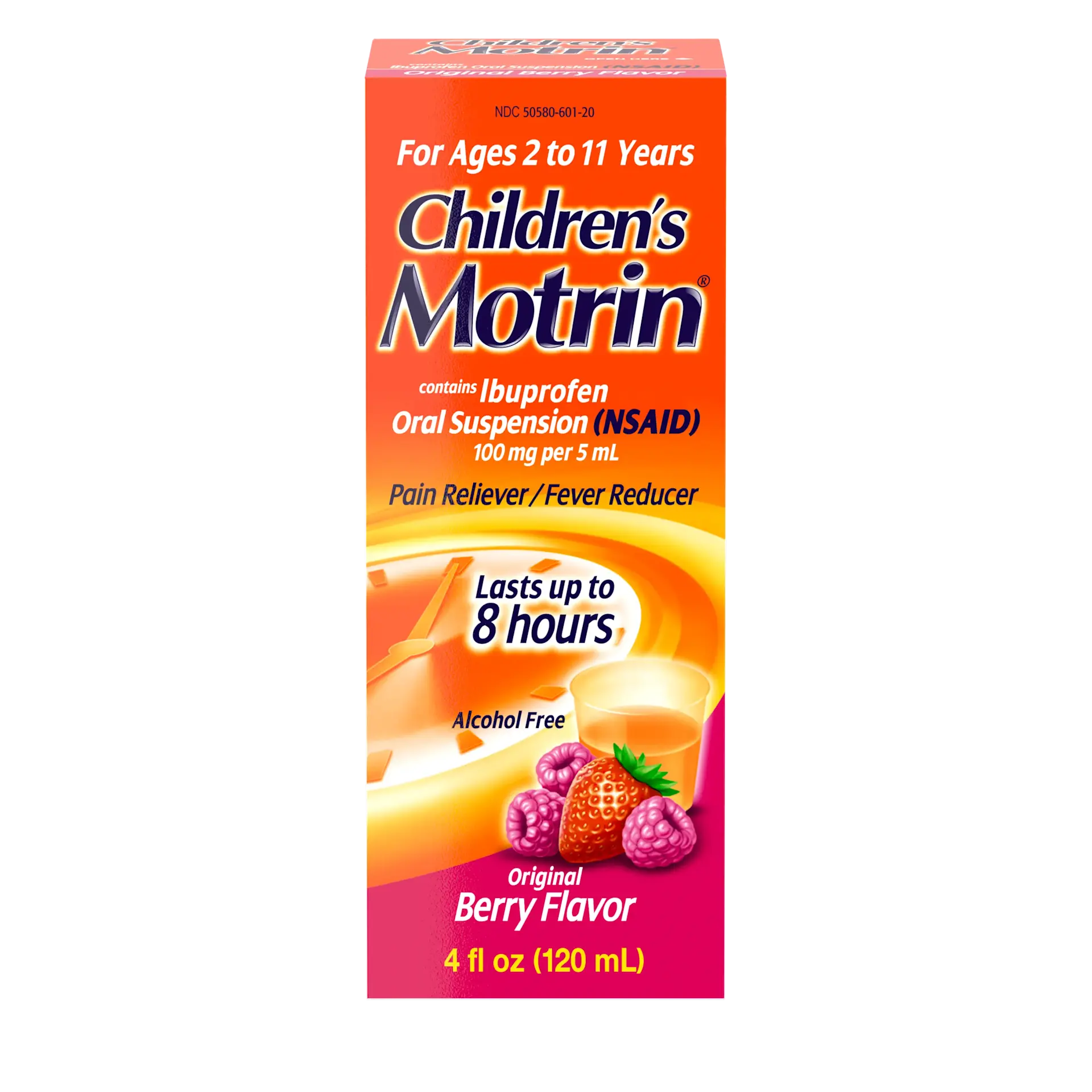 Motrin Children's Medicine in 120ml bottle, 100mg/5ml liquid pain reliever by Pasteur Pharmacy, suitable for kids.