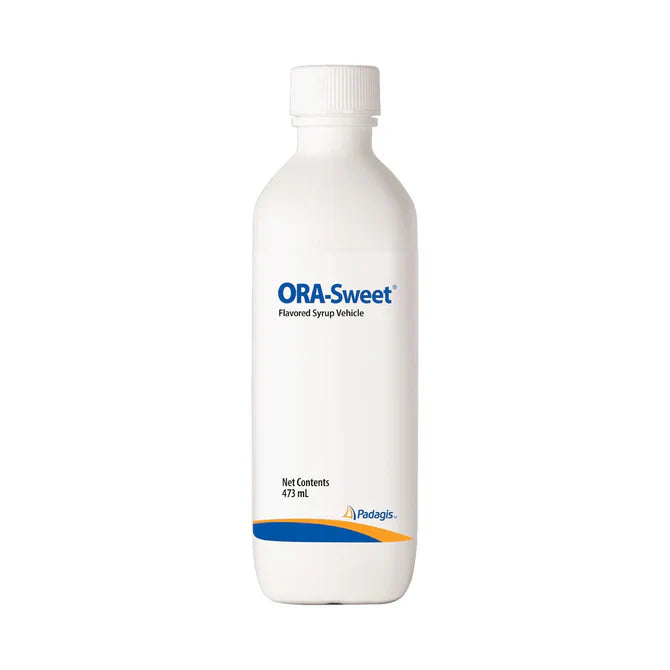Bottle of Ora-Sweet DS double strength oral syrup vehicle by Pasteur Pharmacy, 473 mL, clear liquid in a plastic bottle.