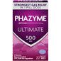 Phazyme Ultimate Gas & Bloating Relief fast-acting medicine in a bottle of 20 gel capsules, designed to alleviate gas and bloating.