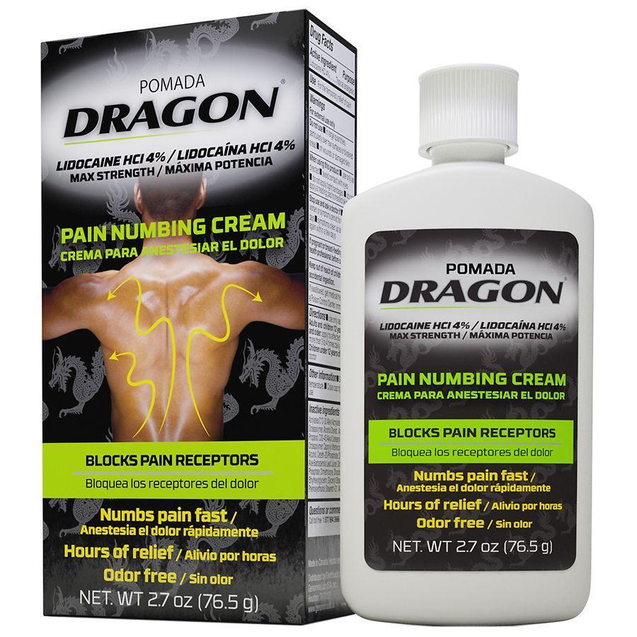 Pasteur Pharmacy Dragon Pain Numbing Cream Max Strength, medicinal cream for pain relief, in a tube with a label.