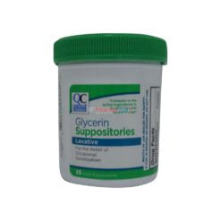 Adult glycerin suppositories for laxative relief from Quality Choice, shown in a box with suppositories ready for use.