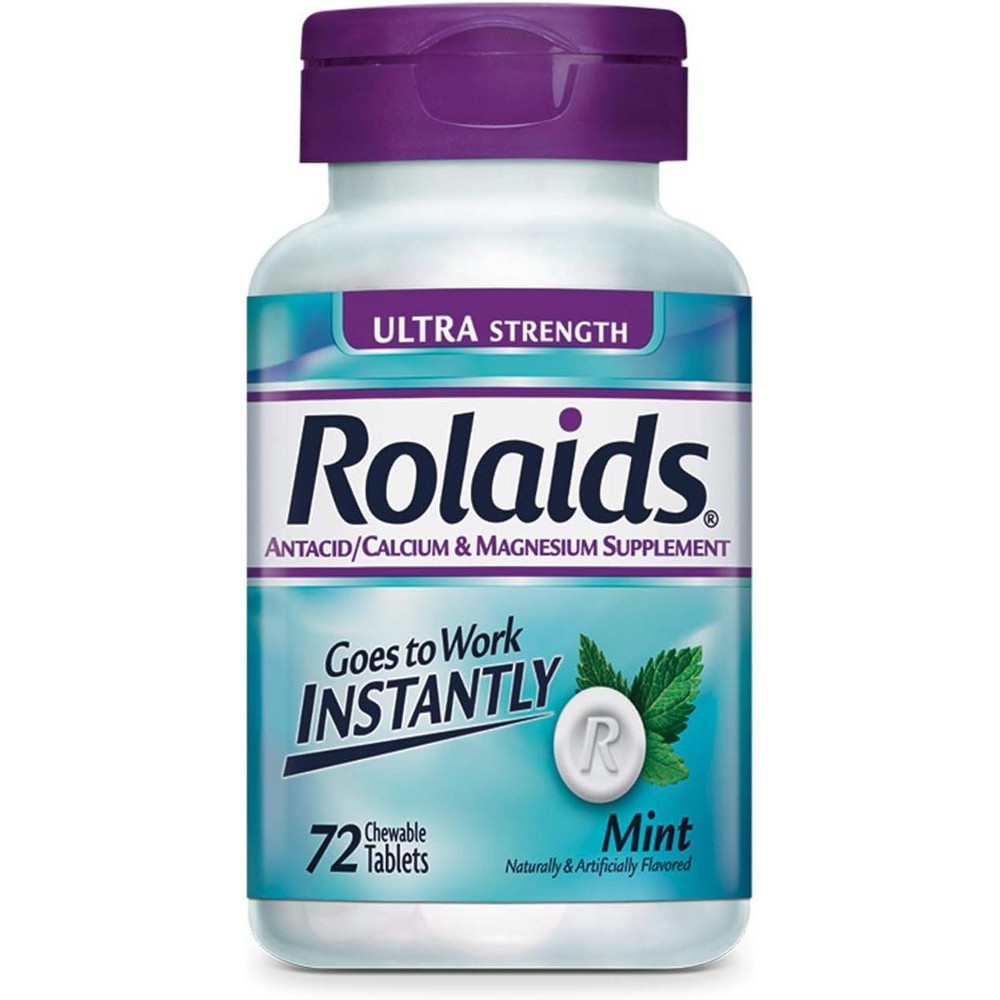 Rolaids Ultra Strength 1200 chewable tablets, antacid medicine by Pasteur Pharmacy for heartburn relief, shown in blister pack.