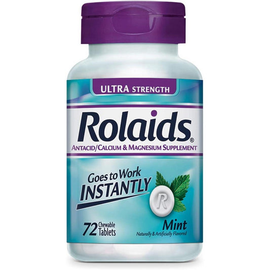 Rolaids Ultra Strength 1200 chewable tablets, antacid medicine by Pasteur Pharmacy for heartburn relief, shown in blister pack.