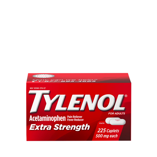 Pack of Tylenol Extra Strength Coated Tablets 500mg, pain relief medicine from Pasteur Pharmacy, showing the blister packaging.
