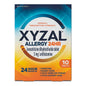 Xyzal 24 Hour Allergy Relief 5mg medicine by Pasteur Pharmacy, showing a bottle of 10 tablets for allergy relief.