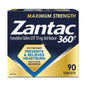 Zantac 360 Max Strength 20mg tablets for heartburn relief and prevention, 90-count bottle, by Pasteur Pharmacy.
