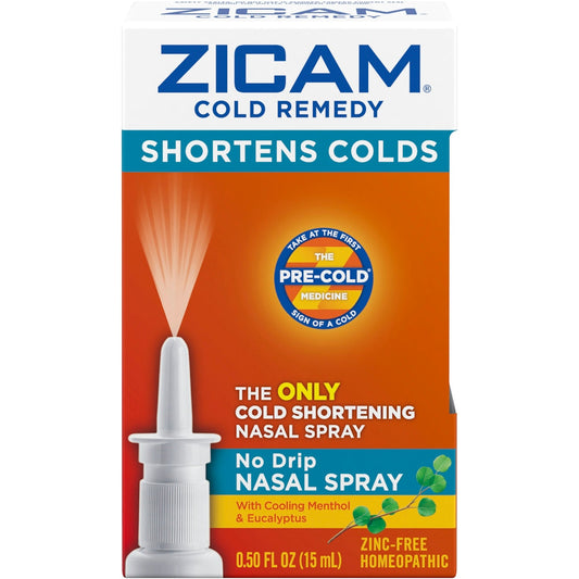 Zicam Cold Remedy No Drip Nasal Spray in 0.50 Fl Oz bottle, medicine and drug by Pasteur Pharmacy, with packaging and spray nozzle visible.