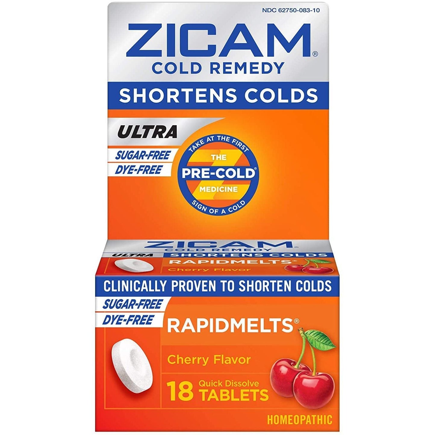 Zicam Cold Remedy Ultra RapidMelts sugar-free cherry flavor, 18 quick-dissolve tablets for cold relief from Pasteur Pharmacy.