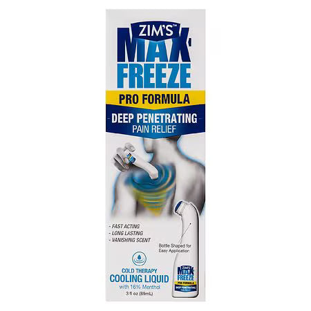 Zim Maximum Strength Freeze Pain Relief Gel and Spray from Pasteur Pharmacy, showing the product bottle and applicator.