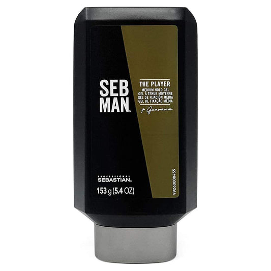 Sebastian Seb Man The Player Medium Hold Gel in 5.4oz jar, styling gel for medium hold and control, ideal for men's hair.